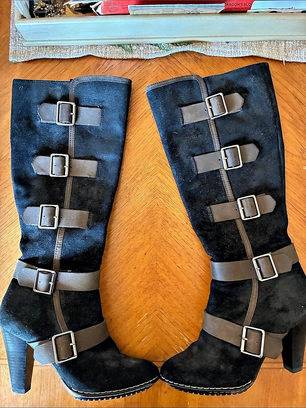 SoftWalk Black Buckle Knee-High Heeled Boots